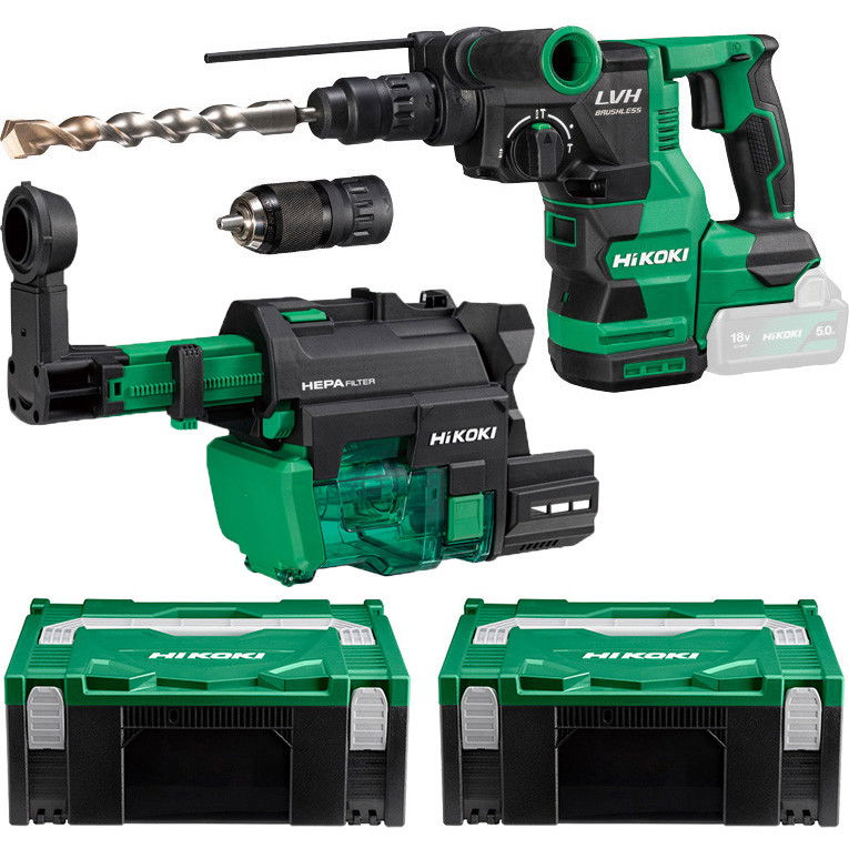 HiKoki DH1826DC-W3Z akkus SDS-plus fúró-vésőkalapács porelszívóval (akku és töltő nélkül, 2 db Hitbox kofferrel) termék fő termékképe