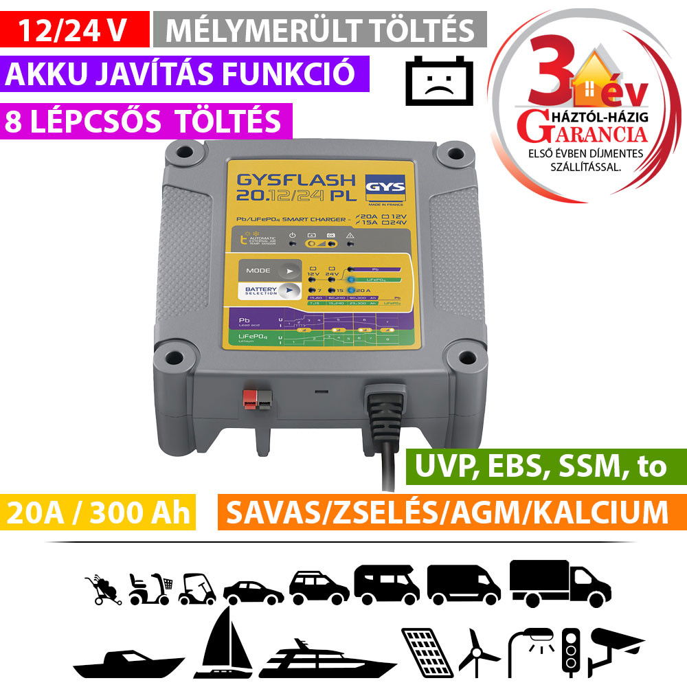 GYSFLASH 20.12/24 PL akkumulátor töltő termék fő termékképe