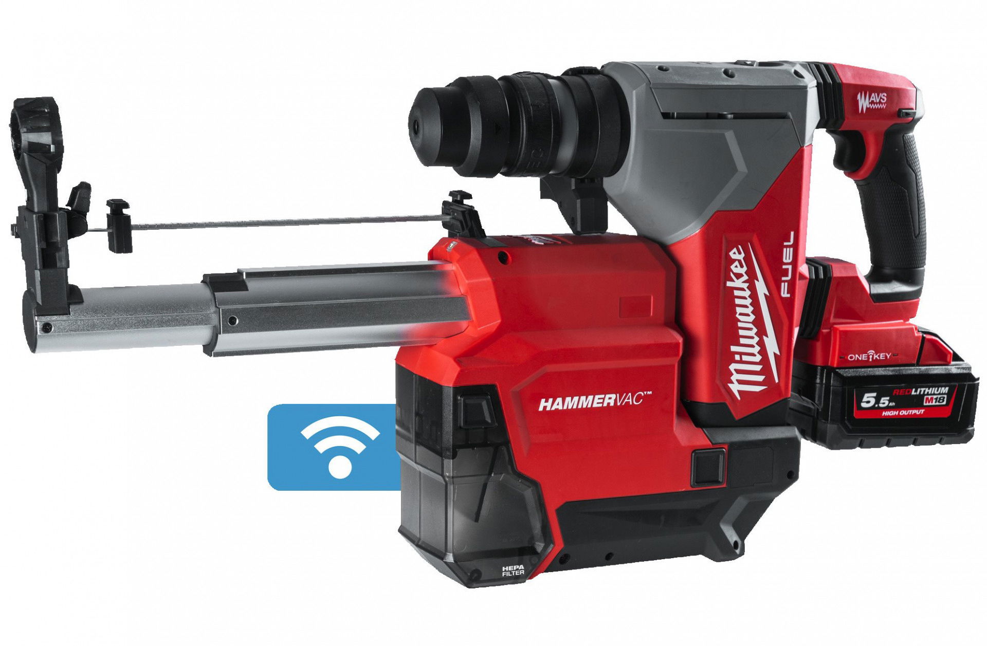 Milwaukee M18 ONEFHPXDEL-552C akkus ONE-KEY™ FUEL™ SDS-plus fúró-vésőkalapács porelszívóval (2 x 5.5 Ah Li-ion akkuval, kofferben) termék fő termékképe