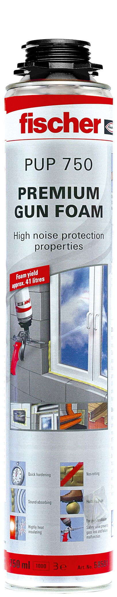Fischer PUP 750 B3 (H) egykomponensű pisztolyhab, sárga, 750 ml termék fő termékképe